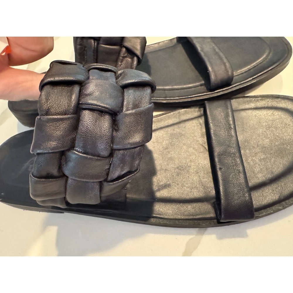 Free People Woven Leather Slide Sandals Black Puffy‎ Braided Flat 39